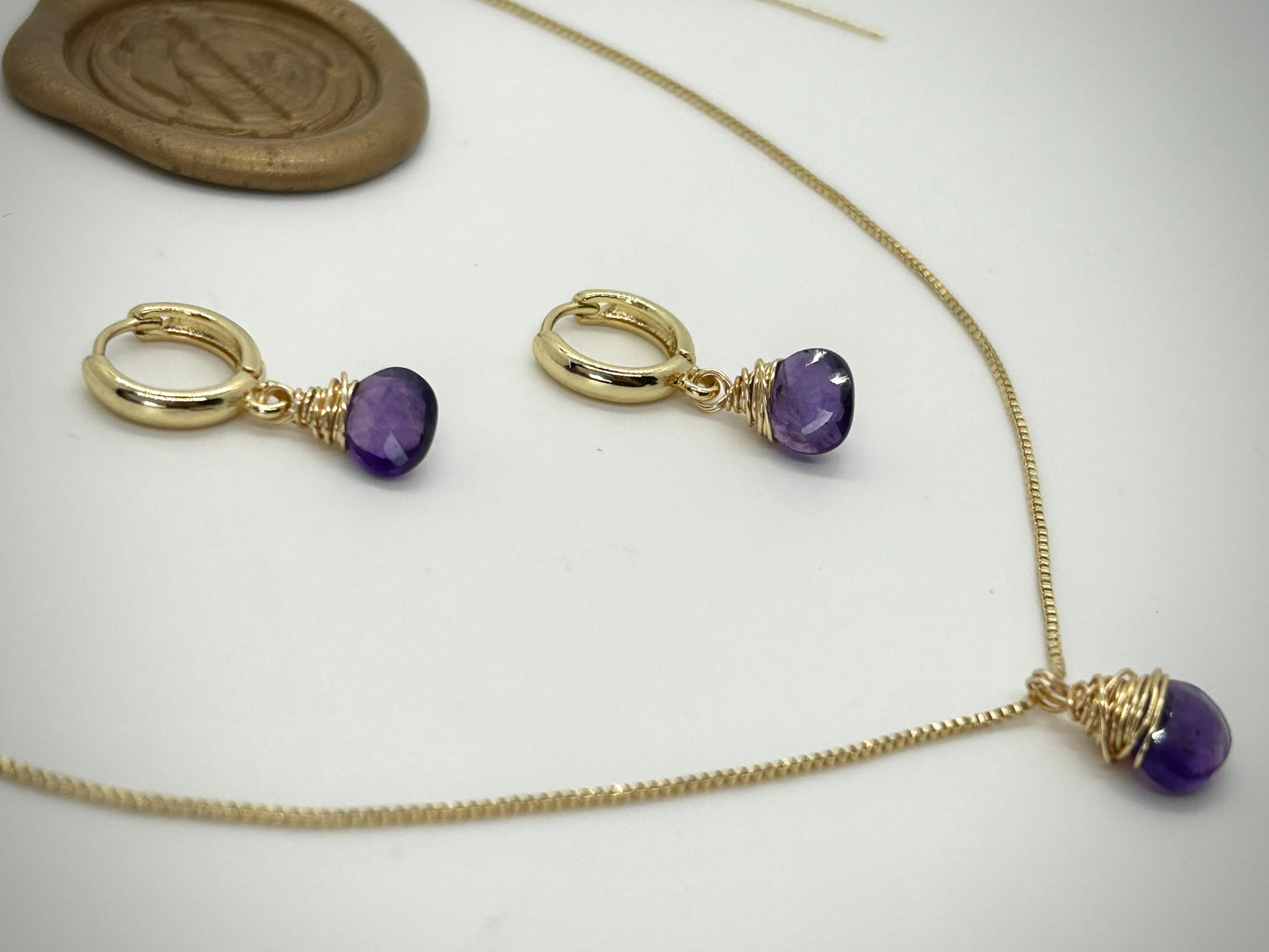 African Amethyst Hoop Earrings