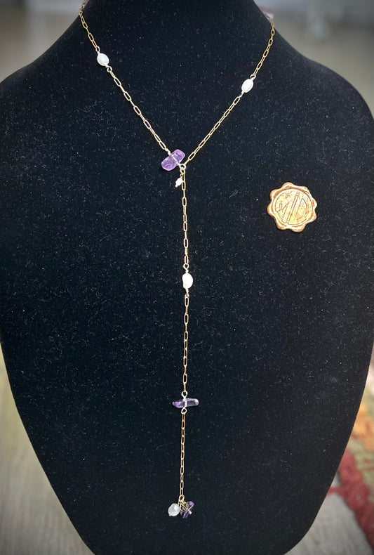 Drop necklace Amethysts and pearls