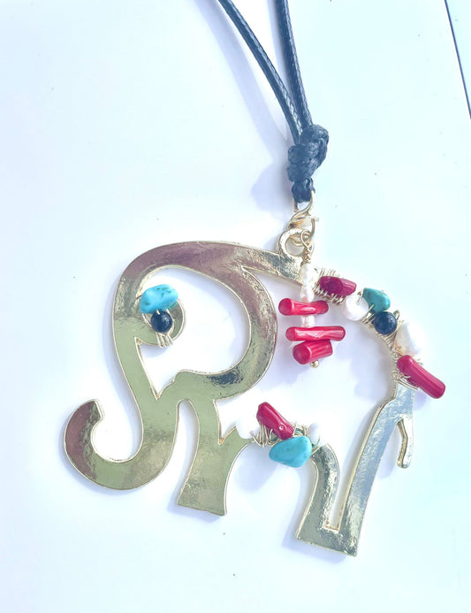 Elephant long necklace. Unique piece.